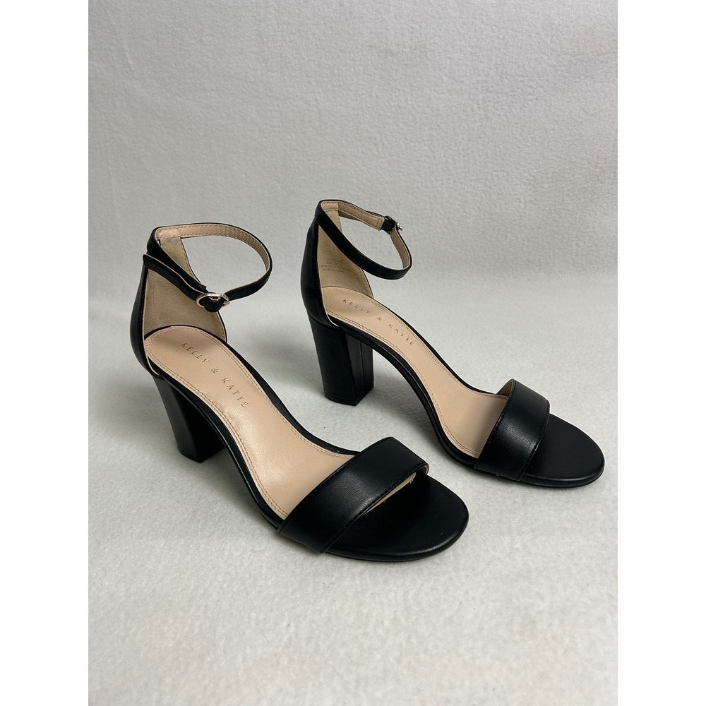 Kelly & Katie Hailee Black Block Heel Sandals Womens 8M Excellent Ankle Strap